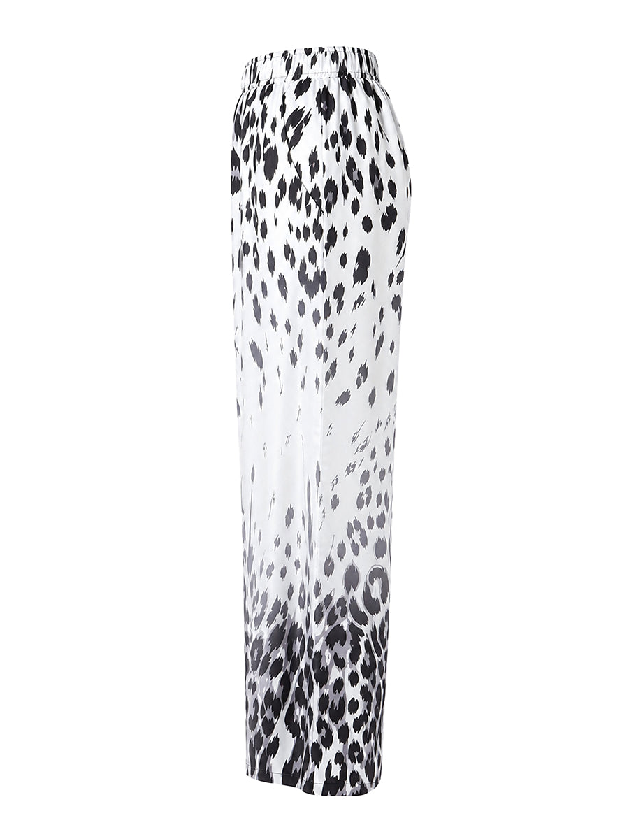 Pockets Leopard Gradient Elasticity Wide Leg Loose Wide Leg Pants Trousers
