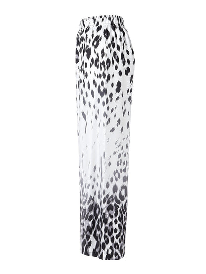 Pockets Leopard Gradient Elasticity Wide Leg Loose Wide Leg Pants Trousers