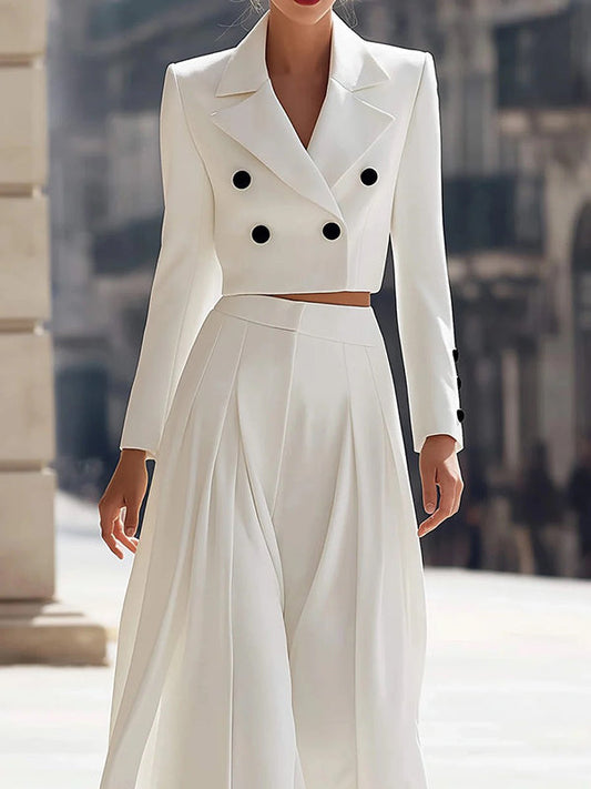 Long Sleeves Buttoned Solid Color Notched Collar Blazer Outerwear