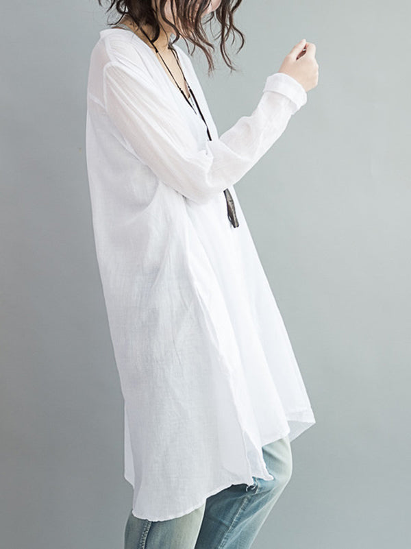 Original Solide Sonnenschutz-Bluse mit V-Ausschnitt 