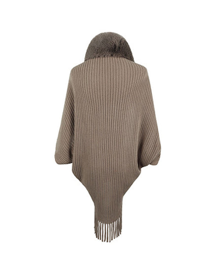 Batwing Sleeves Loose Solid Color Tasseled Cardigan Coats