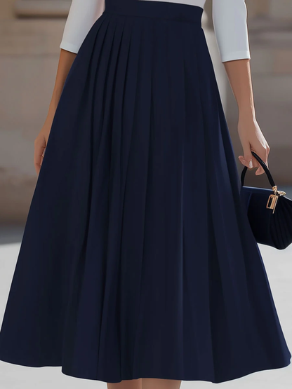 A-Line Three-Quarter Sleeves Pleated Split-Joint Round-Neck Midi Dresses