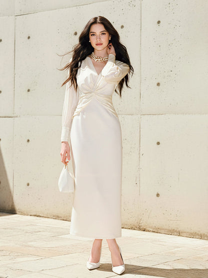 Bodycon Elasticated Waist Solid Color Twist V-Neck Maxi Dresses
