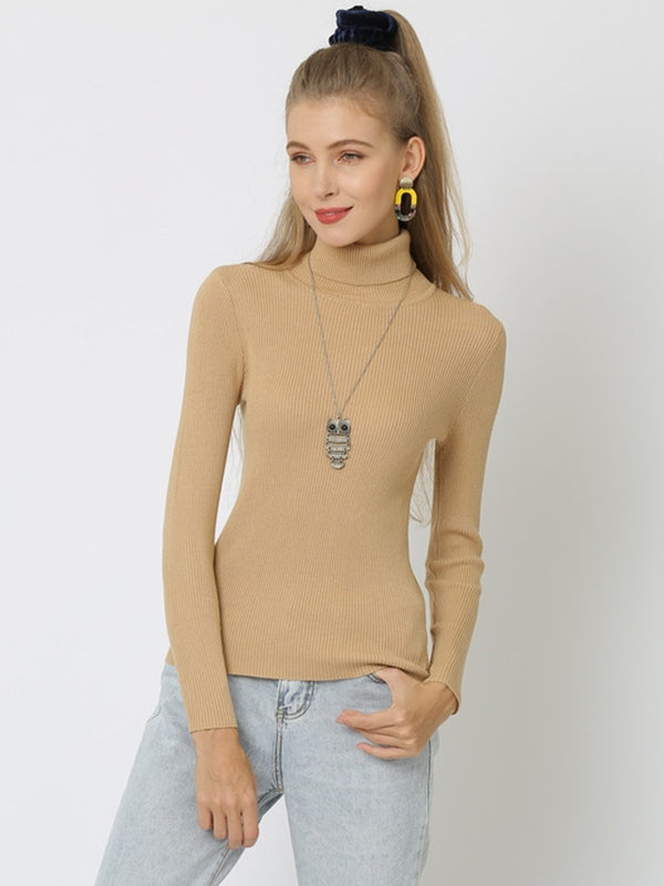 10 Colors Simple Knitting Solid Color High-Neck Pullover