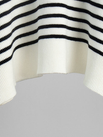 Long Sleeves Loose Split-Joint Striped Lapel Sweater Tops