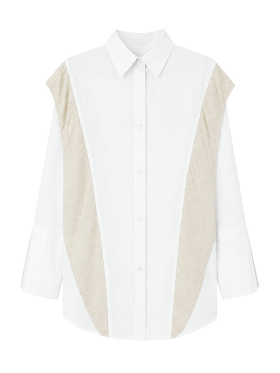 Flared Sleeves Long Sleeves Buttoned Contrast Color Split-Joint Lapel Blouses&Shirts Tops