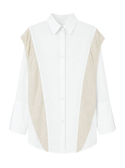 Flared Sleeves Long Sleeves Buttoned Contrast Color Split-Joint Lapel Blouses&Shirts Tops