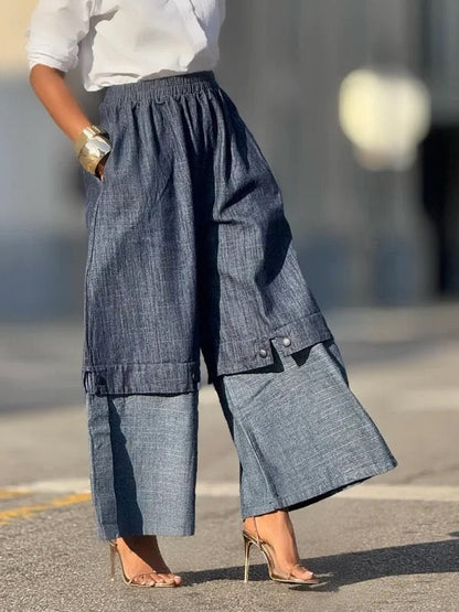 Loose Wide Leg Elasticity Jean Pants Bottoms Trousers