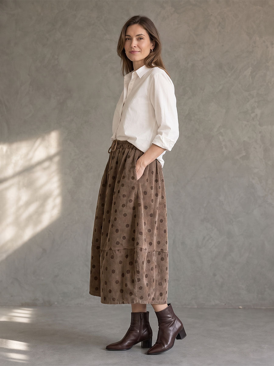 Split-Joint Polka-Dot Pockets Elasticity Drawstring Contrast Color Loose A-line Skirts