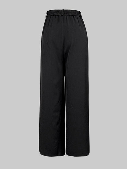 Loose Wide Leg No Belt Solid Color Zipper Casual Pants Bottoms Trousers