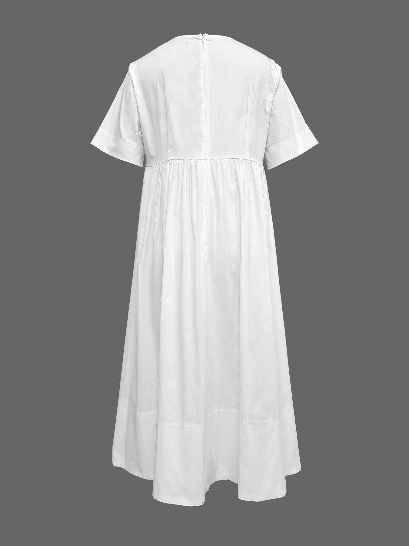 Loose Short Sleeves Solid Color Deep V-Neck Midi Dresses Shirt Dress