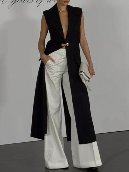 Loose Sleeveless Split-Joint Deep V-Neck Vest Outerwear