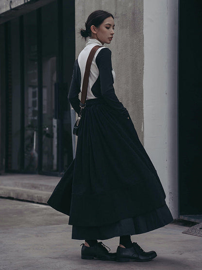 T-shirts urbains skinny à manches longues et col montant asymétriques contrastés 