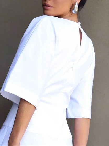 Half Sleeves Loose Solid Color Zipper Round-Neck Maxi Dresses