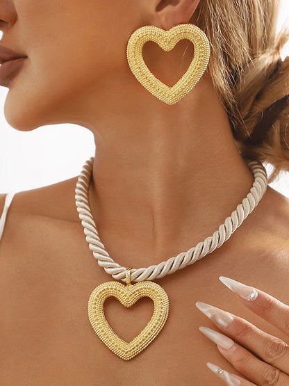 Heart Shape Drop Earrings + Necklaces Accessories GOLD One_size