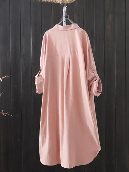 Chemises à manches longues et revers de couleur unie 