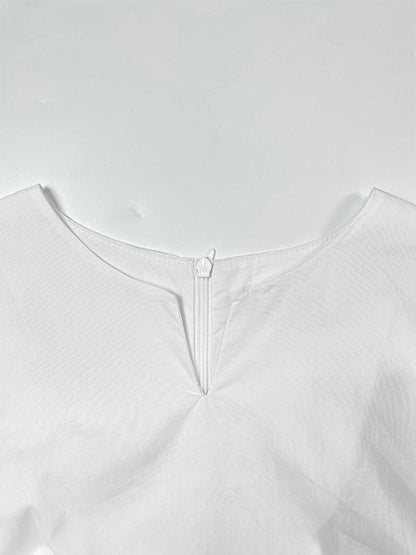 A-Line High Waisted Buttoned Pleated Pockets Solid Color Split-Joint V-Neck Maxi Dresses