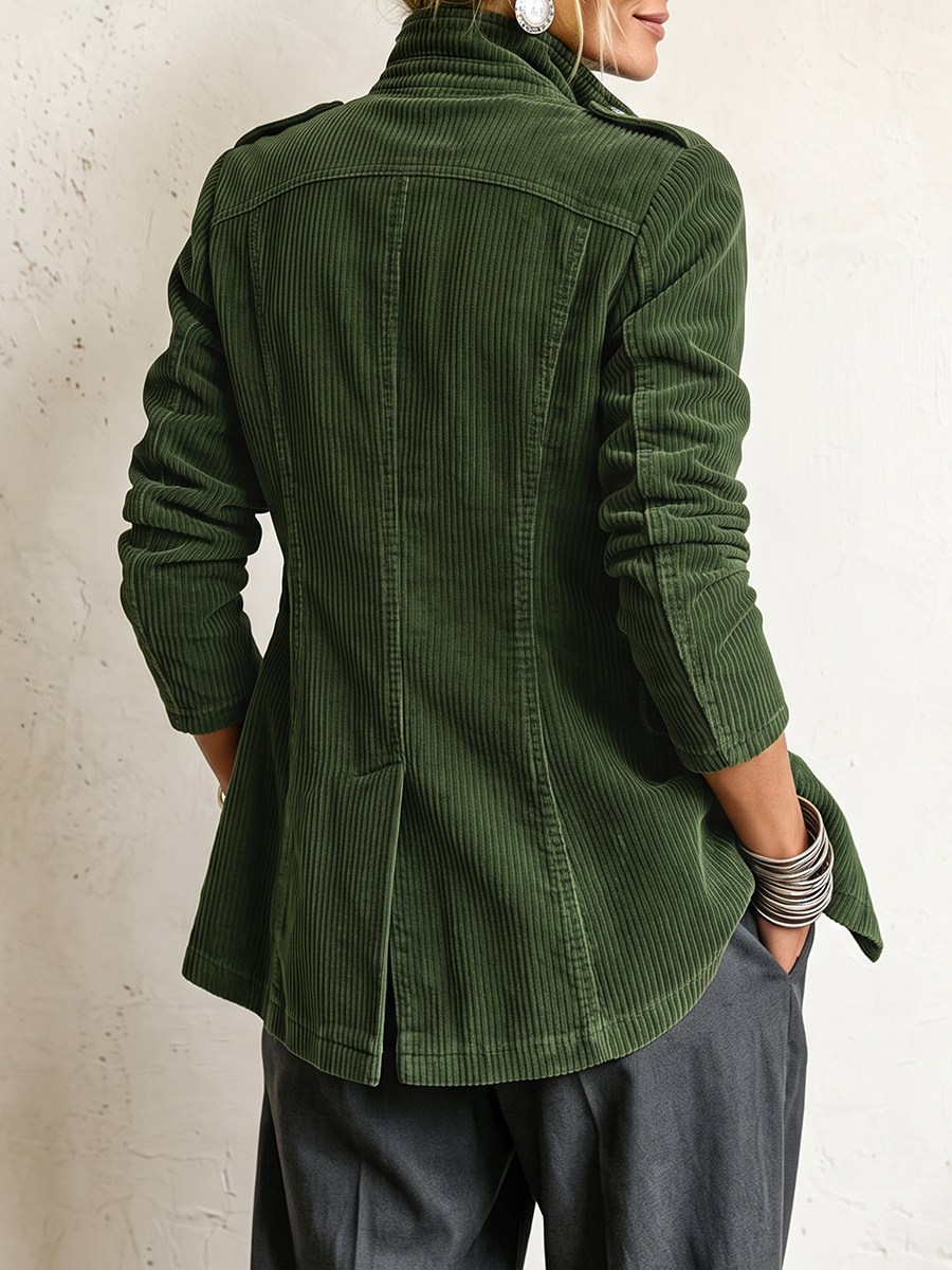 Split-Joint Solid Color Buttoned Long Sleeves Stand Collar Outerwear