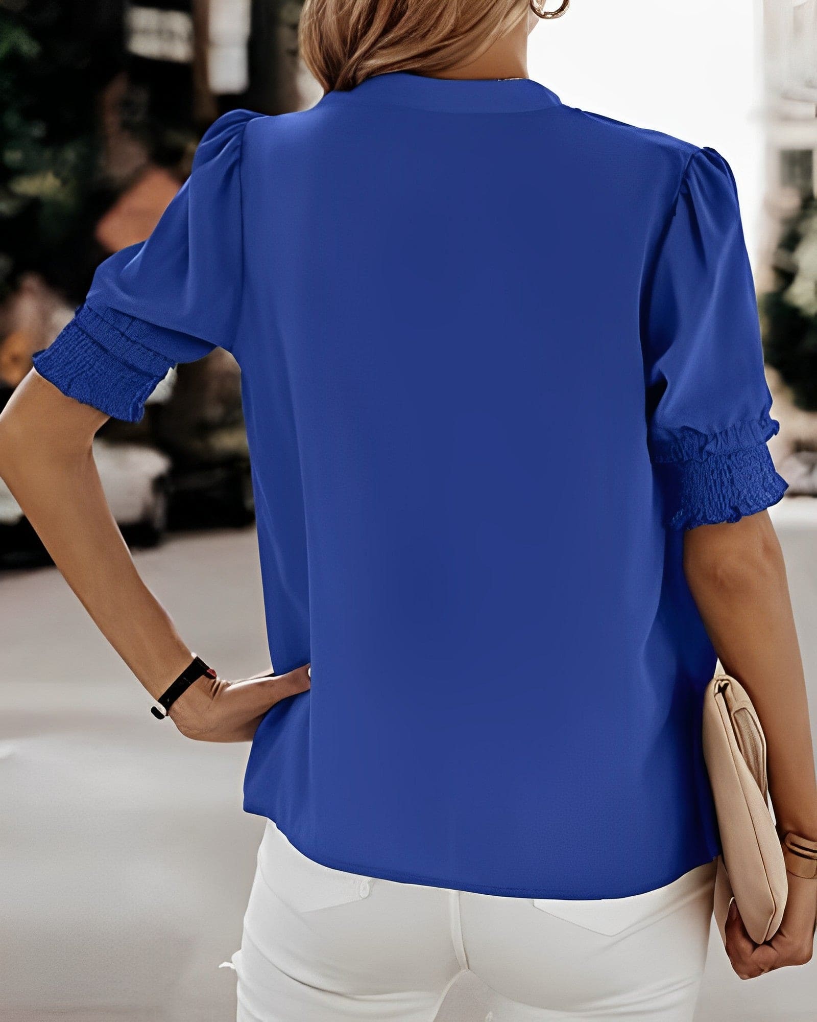 Maya | Women's V-Neck Puff Sleeve Blouse Short Sleeve Top