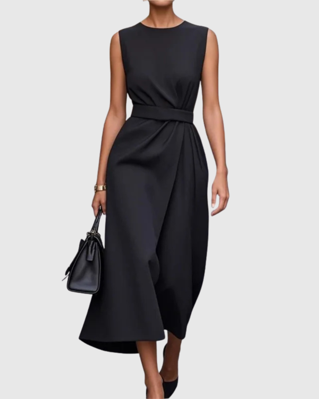 Vera | Women's Sleeveless Midi Dress Round Neck Twist Waist