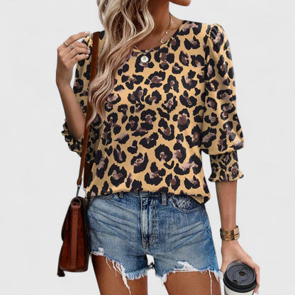 Harper | Women's Smocked Cuff 3/4 Sleeve Crew Neck Top