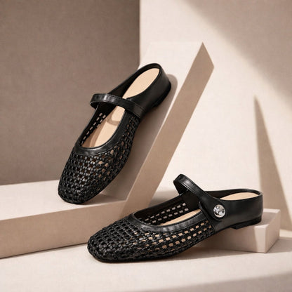 Goldie | Women's Mary Jane Mules Woven Flat Slip On Shoes