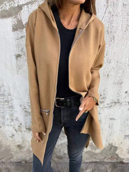 Oberbekleidung mit Kapuze, langen Ärmeln, Taschen, einfarbigem Reißverschluss und geteiltem Gelenk 