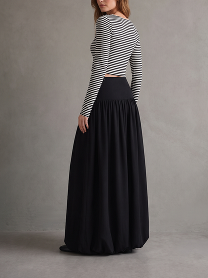 Solid Color Pleated Elasticity Loose High Waisted Skirts Bottoms