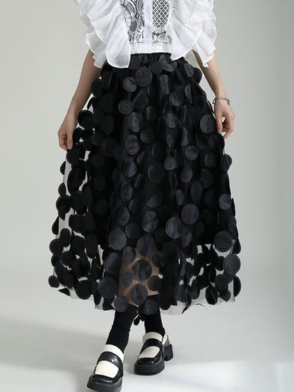 A-Line High Waisted Mesh Polka-Dot Solid Color Split-Joint Skirts Bottoms