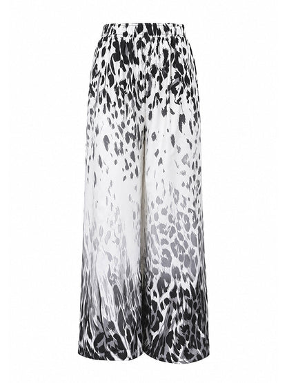 Pockets Leopard Gradient Elasticity Wide Leg Loose Wide Leg Pants Trousers
