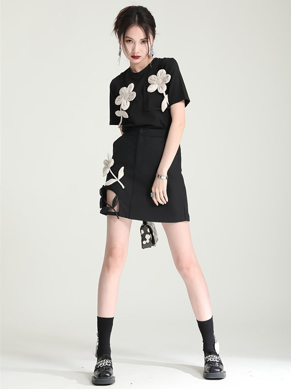 T-shirt original et élégant avec appliques de couleur contrastée 