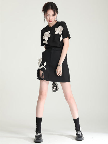 T-shirt original et élégant avec appliques de couleur contrastée 