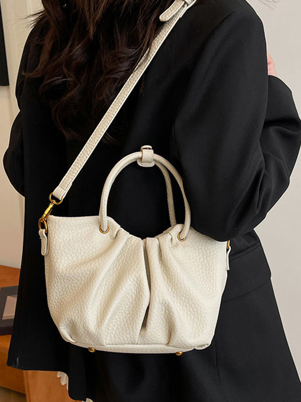 Pleated Solid Color Zipper Crossbody Bags Handbags
