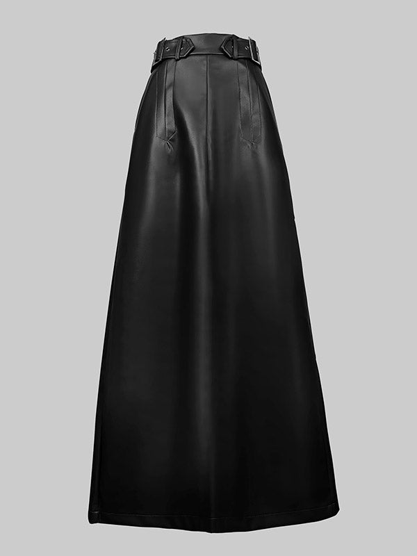 A-Line Loose Belted Solid Color Skirts Bottoms