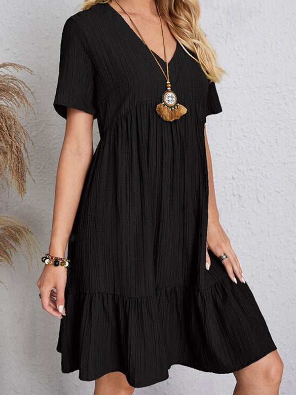 A-Linie Locker Plissee Einfarbig Split-Joint V-Ausschnitt Minikleider 