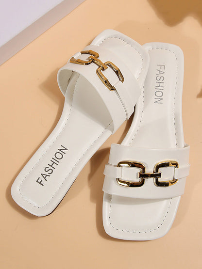 Buckle Open Toe Slip-On Square-Toe