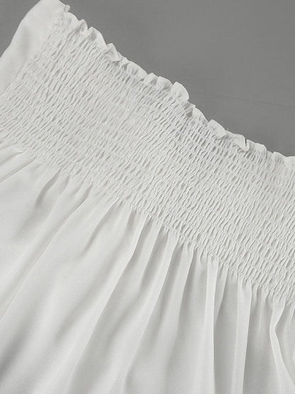 Loose Puff Sleeves Elasticity Pleated Solid Color Split-Joint V-Neck Blouses&Shirts Tops