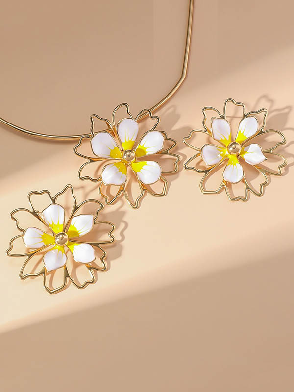 Flower Shape Hollow Leopard Earrings Accessories + Necklaces Accessories Three Pieces