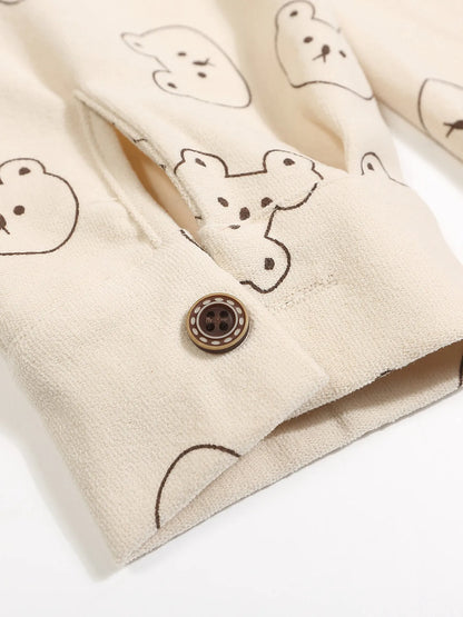 Men's Bear Printed Button-Up Shirt