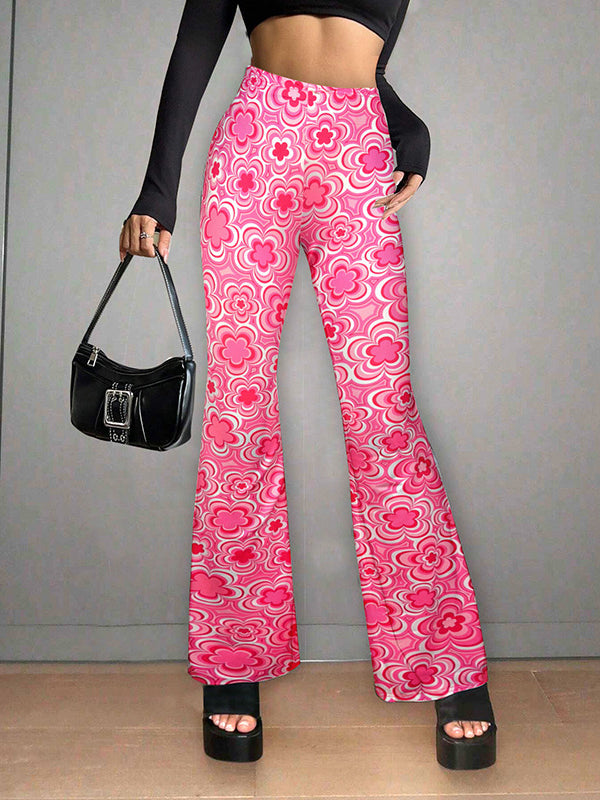 Pantalon évasé taille haute ample à imprimé floral 