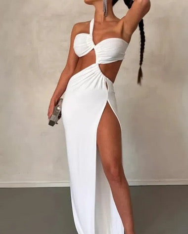 UMOJA One Shoulder Cut Out Maxi Bodycon Dress WHITE