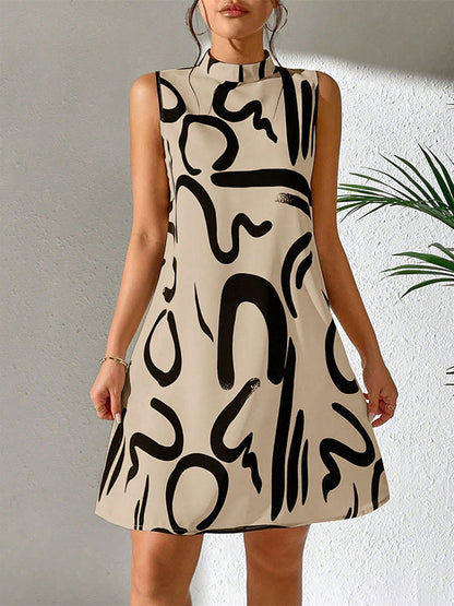 A-line Sleeveless Contrast Color Printed Mini Dresses