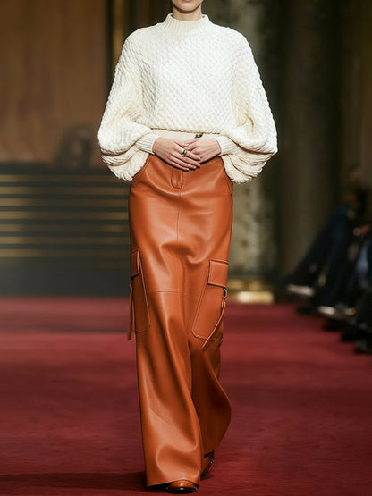 Column Pockets Solid Color Skirts Bottoms