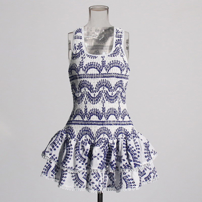 DIAMOND Summer Bodycon Dress BLUE&WHITE
