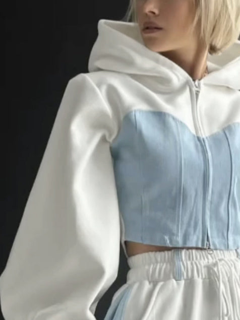 Long Sleeves Loose Split-Joint Zipper Hooded Outerwear