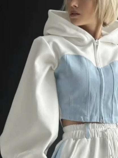 Long Sleeves Loose Split-Joint Zipper Hooded Outerwear