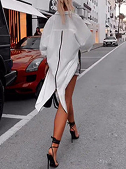 Chemisiers et chemises à manches longues, boutonnés, couleur unie, fermeture éclair, revers 