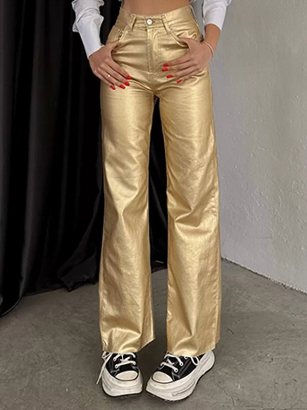 Pantalons de couleur unie à poches larges 