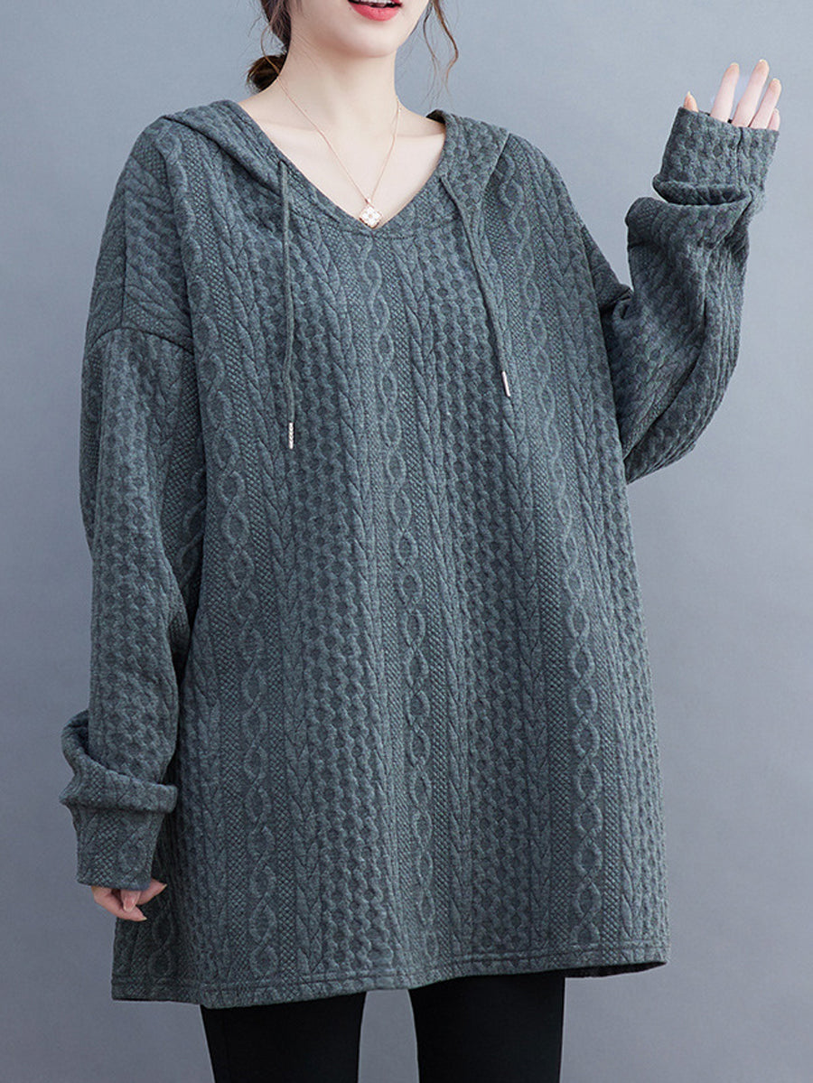 Solid Color Drawstring Loose Long Sleeves Hooded Hoodies Tops