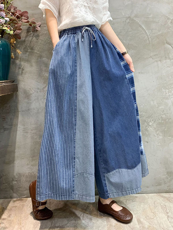 Wide Leg Split-Joint Striped Casual Pants Bottoms Jean Pants Bottoms